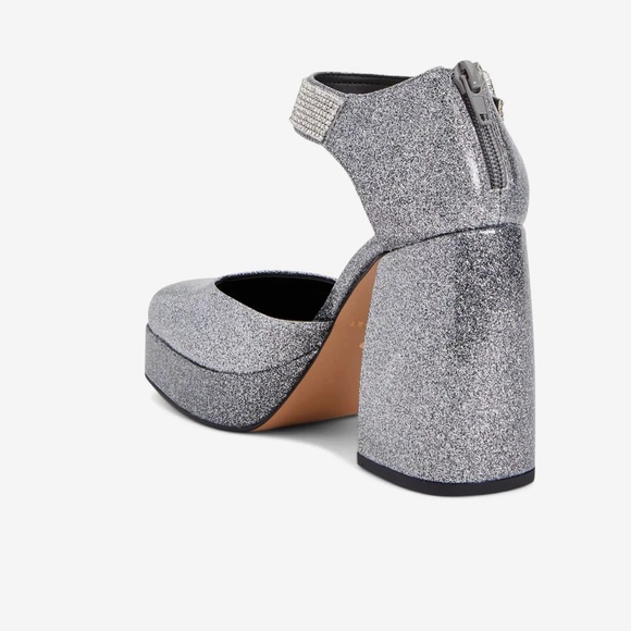 Katy Perry size 11 silver glitter The Uplift Buckle and Back Zip Platform Pumps - Picture 5 of 10